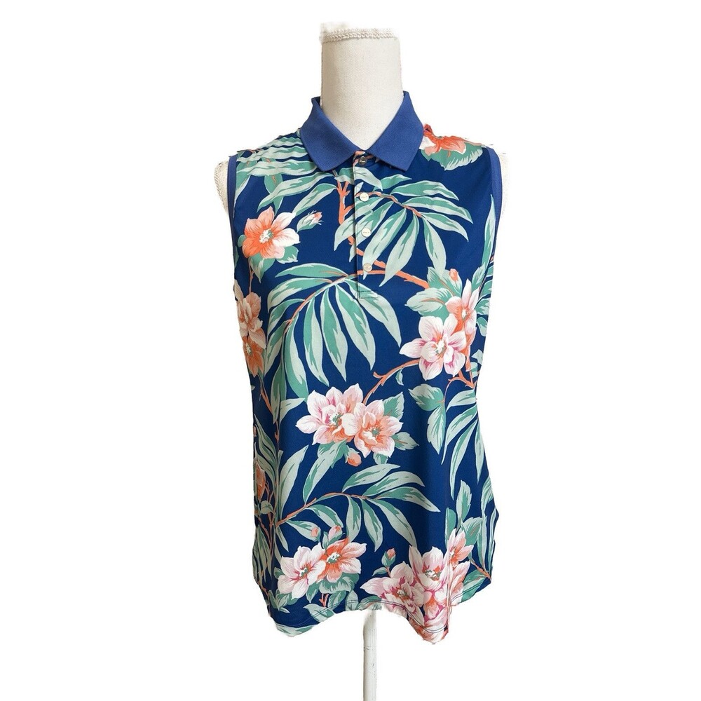 RLX Ralph Lauren Women's L Island Floral Print Golf Polo Shirt Sleeveless